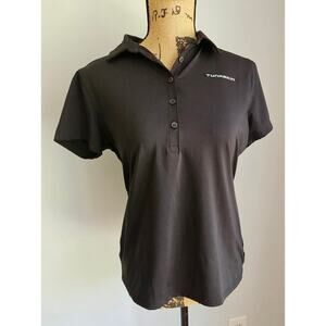 Tunaskin Black Womens Performance Polo Half Button Top Shirt . Sz M
